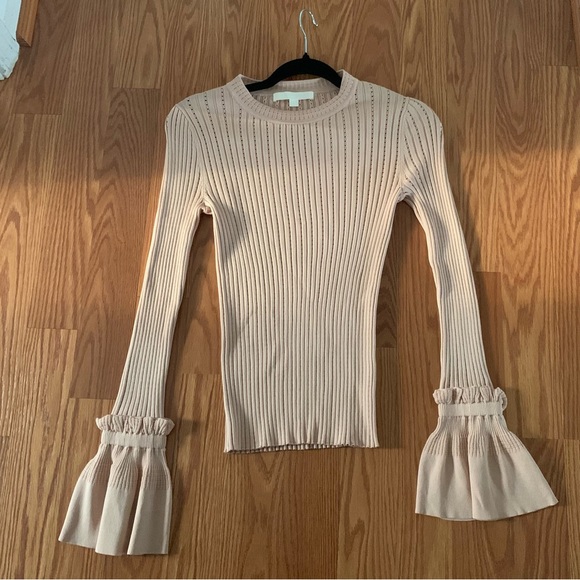 Jonathan Simkhai Bell Sleeve Light Pink Crew Neck Top - Picture 3 of 4